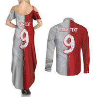 Custom Polish Football Couples Matching Summer Maxi Dress and Long Sleeve Button Shirt Eagle Wings Grunge Sporty Half Style - Wonder Print Shop