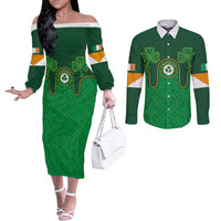 Custom Ireland Football Couples Matching Off The Shoulder Long Sleeve Dress and Long Sleeve Button Shirt The Boys in Green-Go Champions