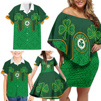 Custom Ireland Football Family Matching Off Shoulder Short Dress and Hawaiian Shirt The Boys in Green-Go Champions