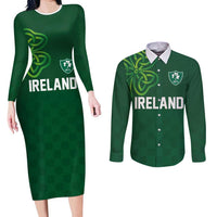 Custom Ireland Rugby-Celtic Shamrocks Couples Matching Long Sleeve Bodycon Dress and Long Sleeve Button Shirt