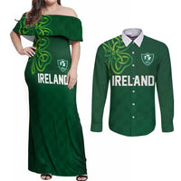 Custom Ireland Rugby-Celtic Shamrocks Couples Matching Off Shoulder Maxi Dress and Long Sleeve Button Shirt