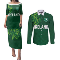 Custom Ireland Rugby-Celtic Shamrocks Couples Matching Puletasi and Long Sleeve Button Shirt