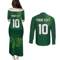 Custom Ireland Rugby-Celtic Shamrocks Couples Matching Puletasi and Long Sleeve Button Shirt