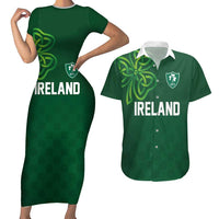 Custom Ireland Rugby-Celtic Shamrocks Couples Matching Short Sleeve Bodycon Dress and Hawaiian Shirt