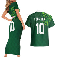 Custom Ireland Rugby-Celtic Shamrocks Couples Matching Short Sleeve Bodycon Dress and Hawaiian Shirt