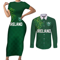 Custom Ireland Rugby-Celtic Shamrocks Couples Matching Short Sleeve Bodycon Dress and Long Sleeve Button Shirt