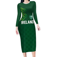 Custom Ireland Rugby-Celtic Shamrocks Family Matching Long Sleeve Bodycon Dress and Hawaiian Shirt