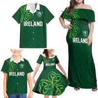 Custom Ireland Rugby-Celtic Shamrocks Family Matching Off Shoulder Maxi Dress and Hawaiian Shirt