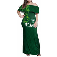 Custom Ireland Rugby-Celtic Shamrocks Family Matching Off Shoulder Maxi Dress and Hawaiian Shirt