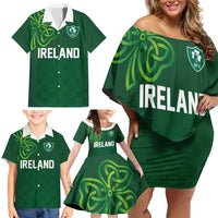 Custom Ireland Rugby-Celtic Shamrocks Family Matching Off Shoulder Short Dress and Hawaiian Shirt