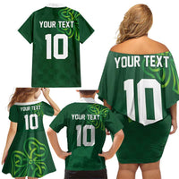 Custom Ireland Rugby-Celtic Shamrocks Family Matching Off Shoulder Short Dress and Hawaiian Shirt