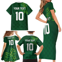 Custom Ireland Rugby-Celtic Shamrocks Family Matching Short Sleeve Bodycon Dress and Hawaiian Shirt