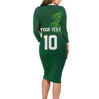 Custom Ireland Rugby-Celtic Shamrocks Long Sleeve Bodycon Dress
