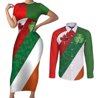 Custom Canada and Ireland Couples Matching Short Sleeve Bodycon Dress and Long Sleeve Button Shirt Shamrocks and Maple Leaves