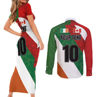 Custom Canada and Ireland Couples Matching Short Sleeve Bodycon Dress and Long Sleeve Button Shirt Shamrocks and Maple Leaves