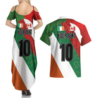 Custom Canada and Ireland Couples Matching Summer Maxi Dress and Hawaiian Shirt Shamrocks and Maple Leaves