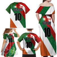 Custom Canada and Ireland Family Matching Off Shoulder Maxi Dress and Hawaiian Shirt Shamrocks and Maple Leaves
