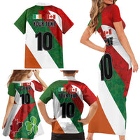 Custom Canada and Ireland Family Matching Short Sleeve Bodycon Dress and Hawaiian Shirt Shamrocks and Maple Leaves