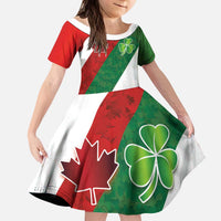 Custom Canada and Ireland Kid Short Sleeve Dress Shamrocks and Maple Leaves