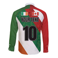 Custom Canada and Ireland Long Sleeve Button Shirt Shamrocks and Maple Leaves