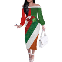 Custom Canada and Ireland Off The Shoulder Long Sleeve Dress Shamrocks and Maple Leaves