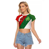 Custom Canada and Ireland Raglan Cropped T Shirt Shamrocks and Maple Leaves