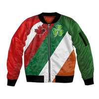 Custom Canada and Ireland Sleeve Zip Bomber Jacket Shamrocks and Maple Leaves