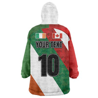 Custom Canada and Ireland Wearable Blanket Hoodie Shamrocks and Maple Leaves