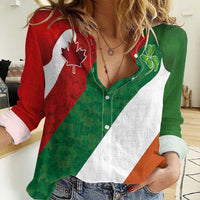 Custom Canada and Ireland Women Casual Shirt Shamrocks and Maple Leaves