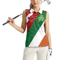 Custom Canada and Ireland Women Sleeveless Polo Shirt Shamrocks and Maple Leaves