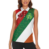Custom Canada and Ireland Women Sleeveless Polo Shirt Shamrocks and Maple Leaves