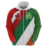 Custom Canada and Ireland Zip Hoodie Shamrocks and Maple Leaves