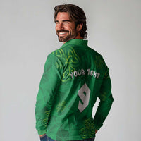 Custom Ireland Football Long Sleeve Polo Shirt Shamrock Celtic Geometric Sport
