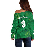 Custom Ireland Football Off Shoulder Sweater Shamrock Celtic Geometric Sport