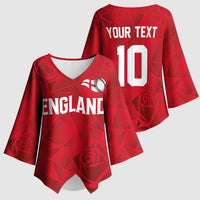 Custom England Rugby Kimono Sleeve Blouse Roses Geometric Sport
