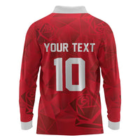 Custom England Rugby Long Sleeve Polo Shirt Roses Geometric Sport