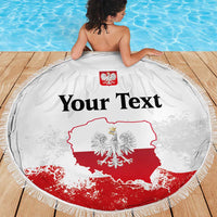 Personalized Polish National Flag Day Beach Blanket Polska White Eagle Grunge Style