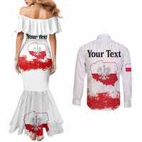 Personalized Polish National Flag Day Couples Matching Mermaid Dress and Long Sleeve Button Shirt Polska White Eagle Grunge Style