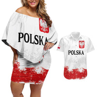Personalized Polish National Flag Day Couples Matching Off Shoulder Short Dress and Hawaiian Shirt Polska White Eagle Grunge Style