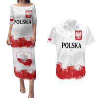 Personalized Polish National Flag Day Couples Matching Puletasi and Hawaiian Shirt Polska White Eagle Grunge Style