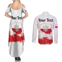 Personalized Polish National Flag Day Couples Matching Summer Maxi Dress and Long Sleeve Button Shirt Polska White Eagle Grunge Style