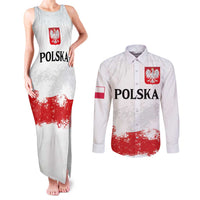 Personalized Polish National Flag Day Couples Matching Tank Maxi Dress and Long Sleeve Button Shirt Polska White Eagle Grunge Style