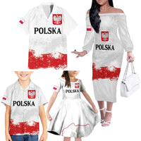 Personalized Polish National Flag Day Family Matching Off The Shoulder Long Sleeve Dress and Hawaiian Shirt Polska White Eagle Grunge Style