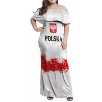 Personalized Polish National Flag Day Family Matching Off Shoulder Maxi Dress and Hawaiian Shirt Polska White Eagle Grunge Style