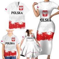 Personalized Polish National Flag Day Family Matching Short Sleeve Bodycon Dress and Hawaiian Shirt Polska White Eagle Grunge Style