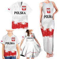 Personalized Polish National Flag Day Family Matching Tank Maxi Dress and Hawaiian Shirt Polska White Eagle Grunge Style