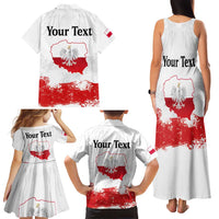 Personalized Polish National Flag Day Family Matching Tank Maxi Dress and Hawaiian Shirt Polska White Eagle Grunge Style