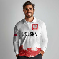 Personalized Polish National Flag Day Long Sleeve Polo Shirt Polska White Eagle Grunge Style