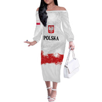 Personalized Polish National Flag Day Off The Shoulder Long Sleeve Dress Polska White Eagle Grunge Style