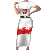 Personalized Polish National Flag Day Short Sleeve Bodycon Dress Polska White Eagle Grunge Style